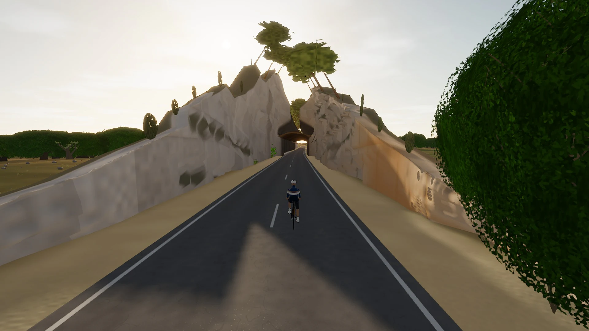 In-game view captured on Algaida under the Ma-15, a cycling route in Pla de Mallorca
