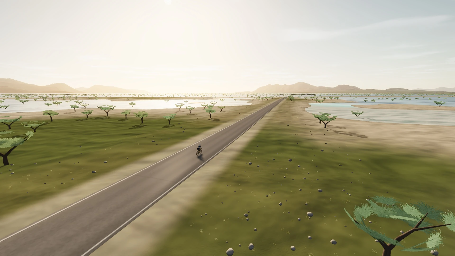 In-game view captured on The Almadrava Shore, a cycling route in North Mallorca