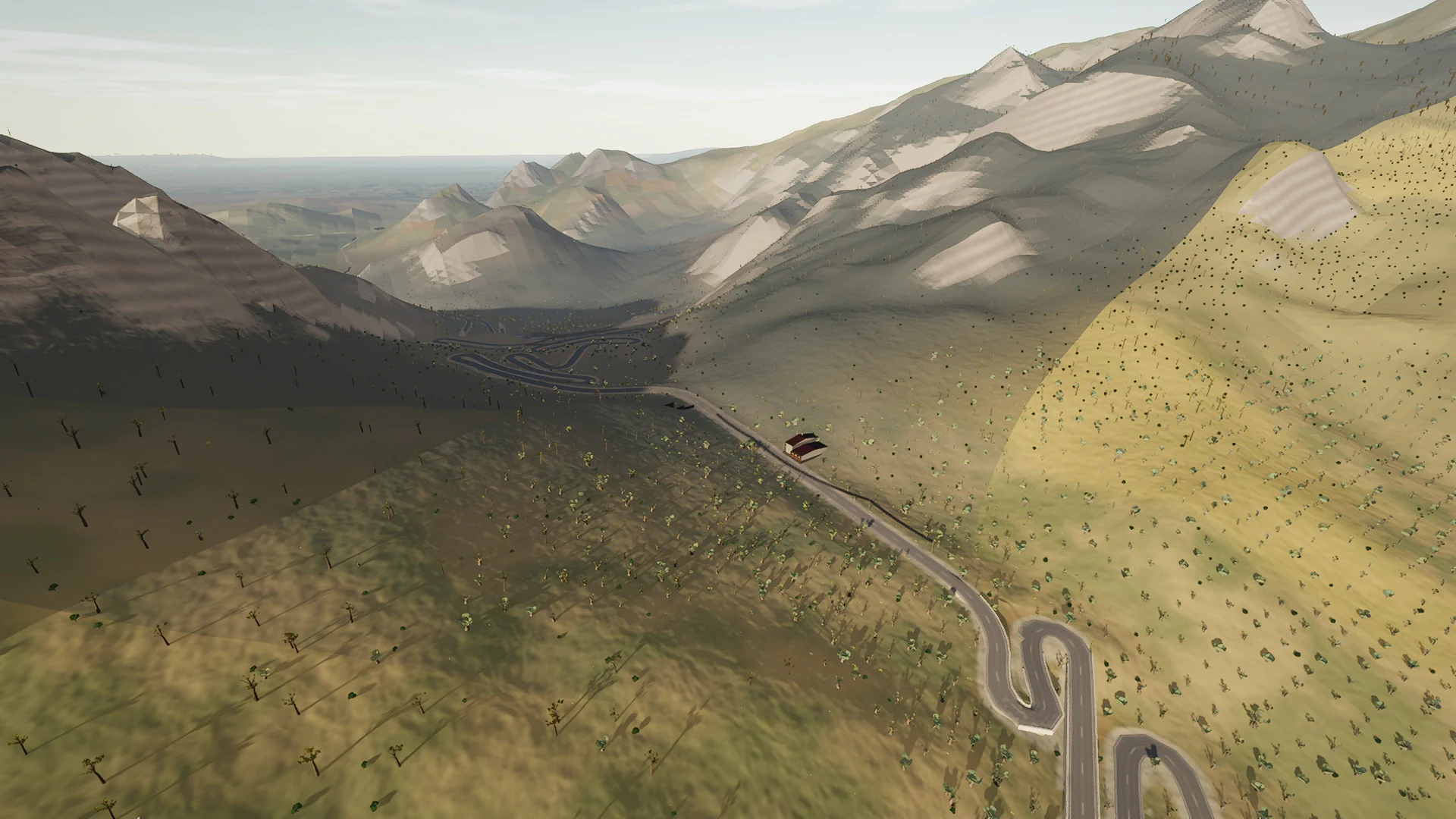 In-game view of the hairpins on the old road over Coll de Sóller