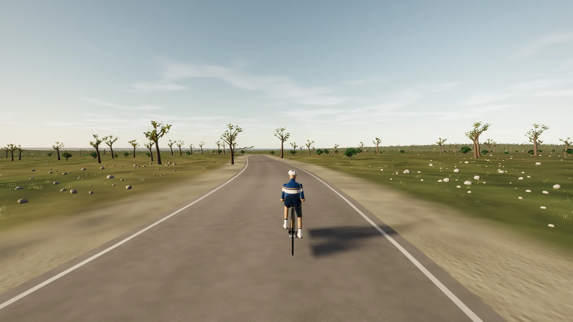 In-game view captured on Camí des Palmer, a cycling route in Migjorn & South