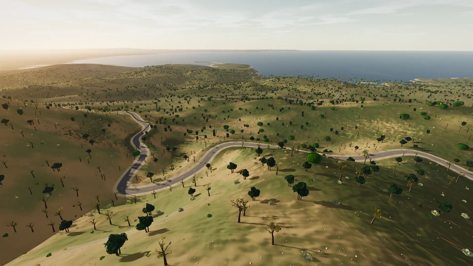 In-game view captured on Up to the Coves de Gènova, a cycling route in Palma & Southwest