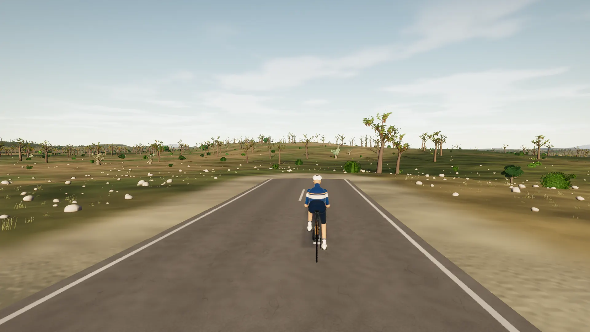 In-game view captured on The Square to the Café, a cycling route in Pla de Mallorca