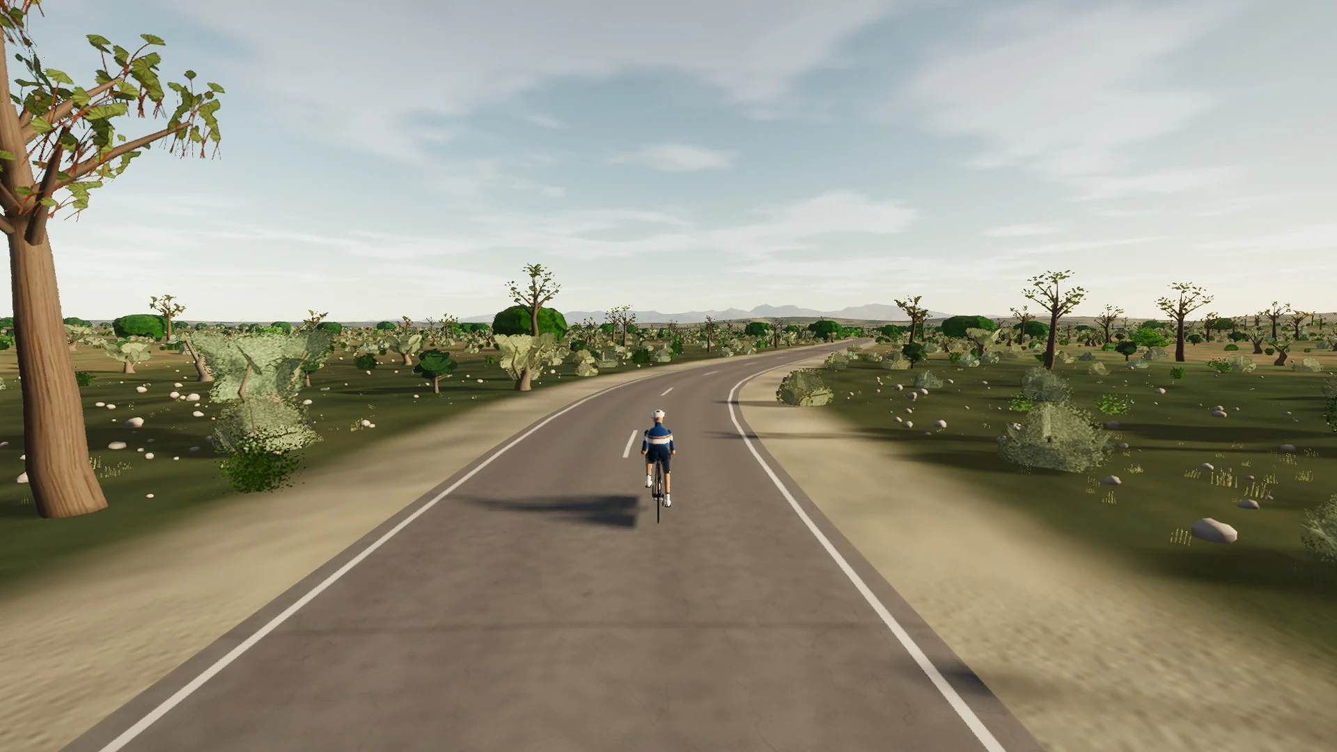 In-game view captured on Montuïri by the shortcut road, a cycling route in Pla de Mallorca