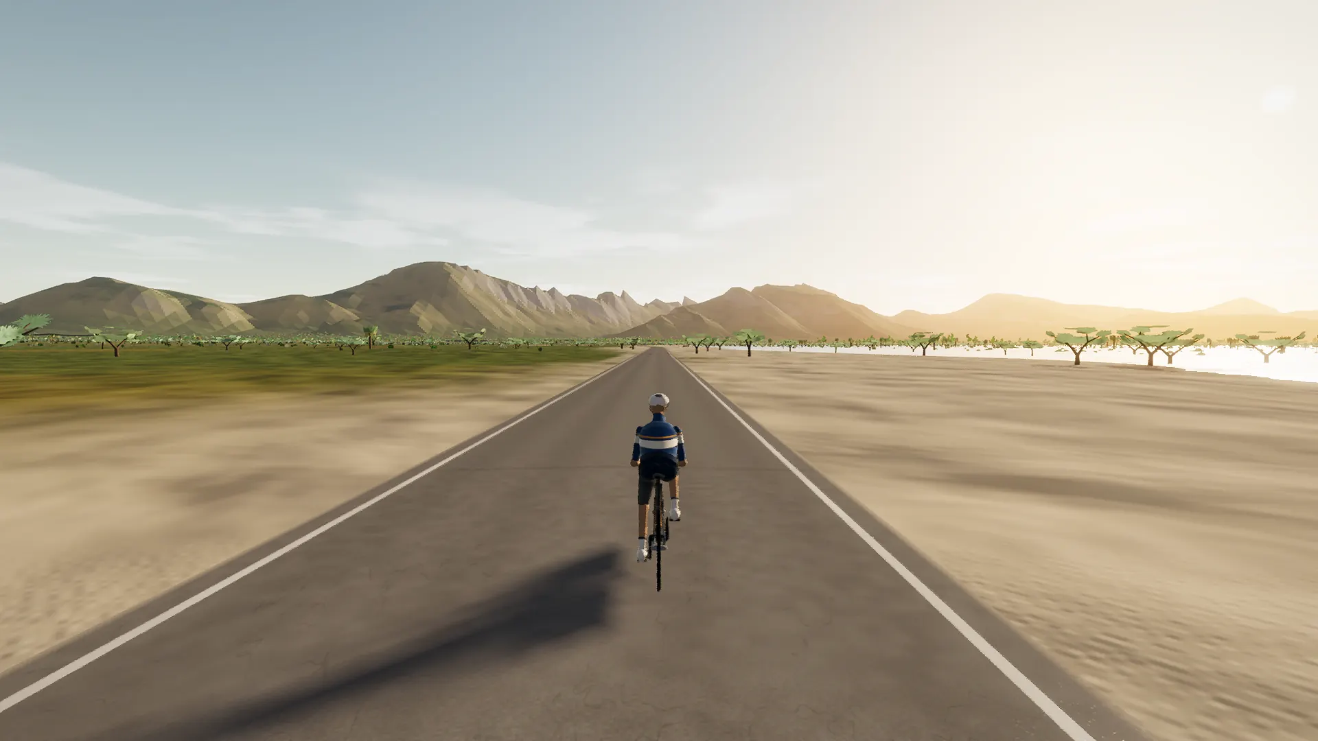 In-game view captured on The Pollença seafront, a cycling route in North Mallorca