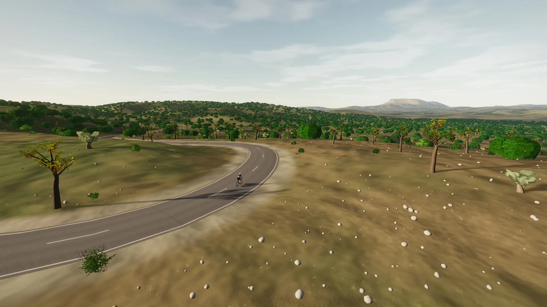 In-game road crossing Mallorca’s broad northern plain