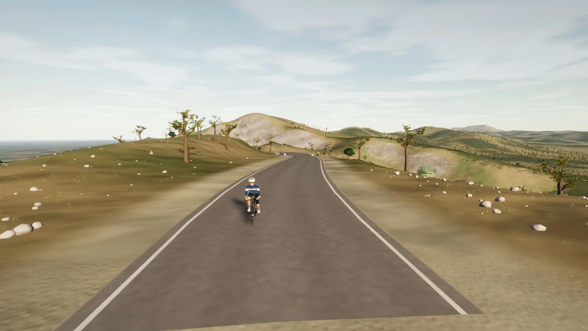 In-game view captured on The Porreres ring, a cycling route in Pla de Mallorca