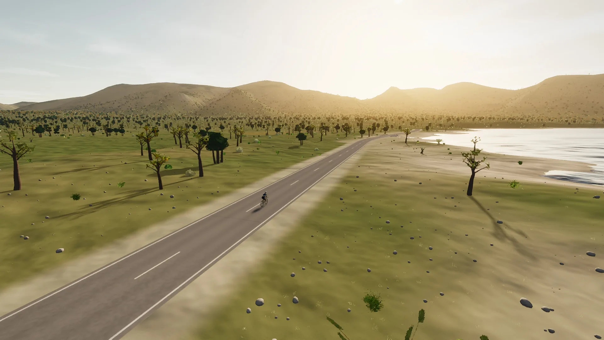 In-game view captured on The Port Vell arm, a cycling route in Llevant & East Coast