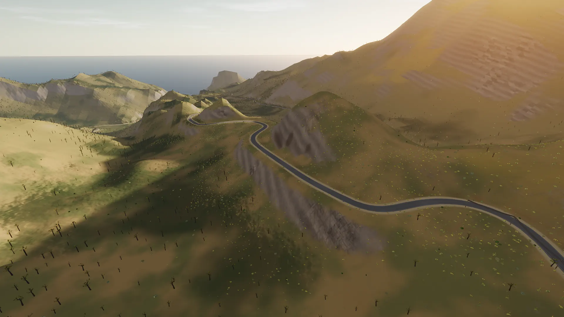 In-game view across the mountainous Sa Calobra horseshoe route
