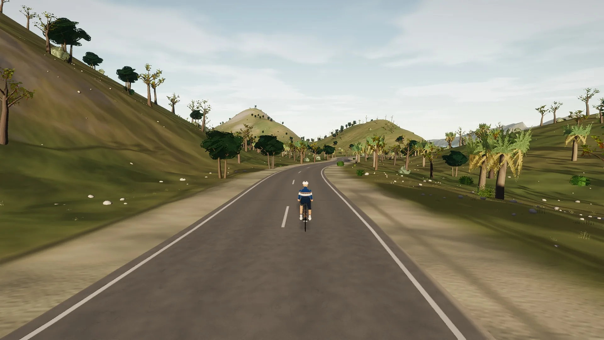 In-game view captured on Sant Elm and the Dragonera Channel, a cycling route in Serra de Tramuntana