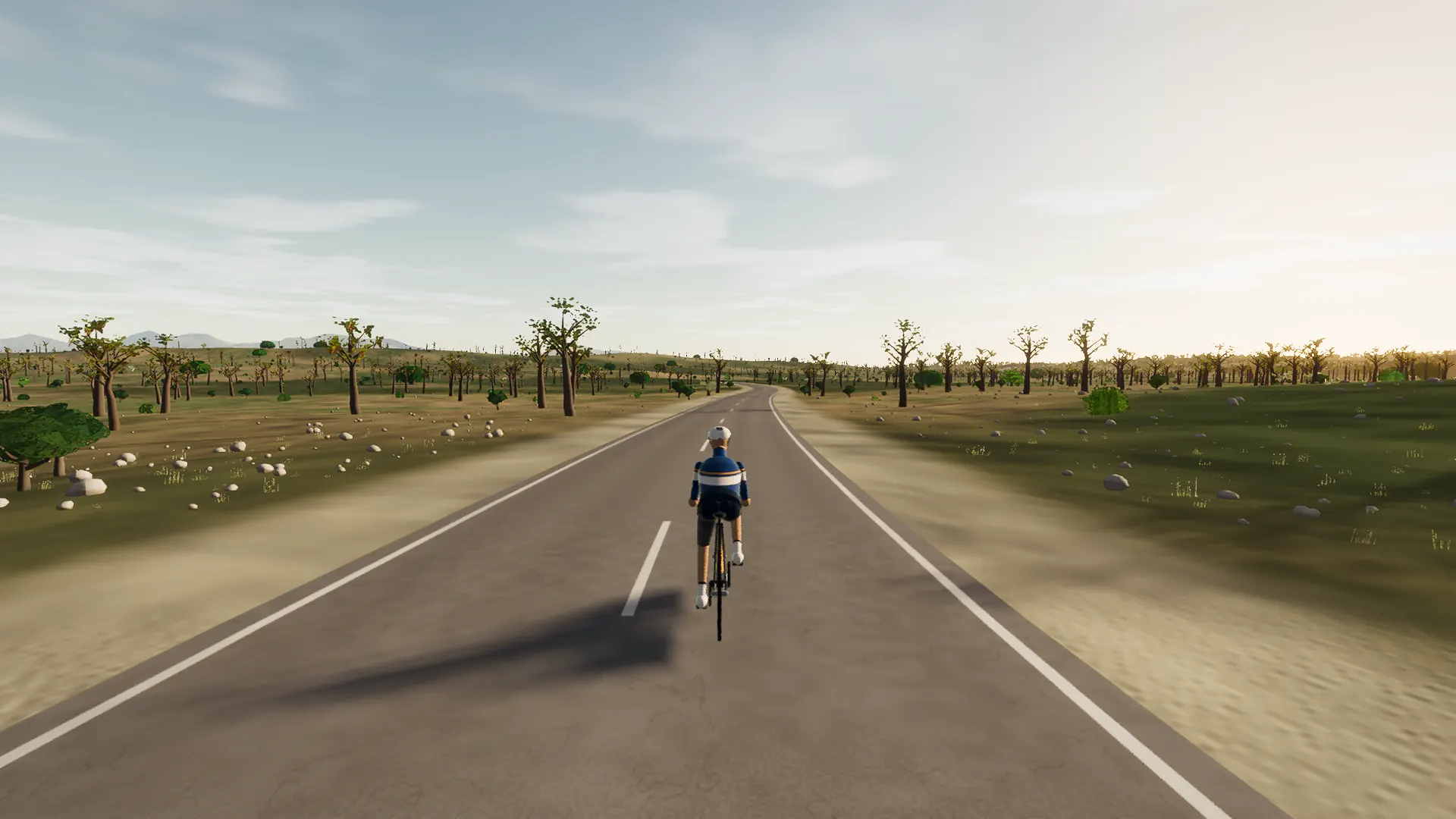 In-game view captured on Sant Joan to Sineu, a cycling route in Pla de Mallorca