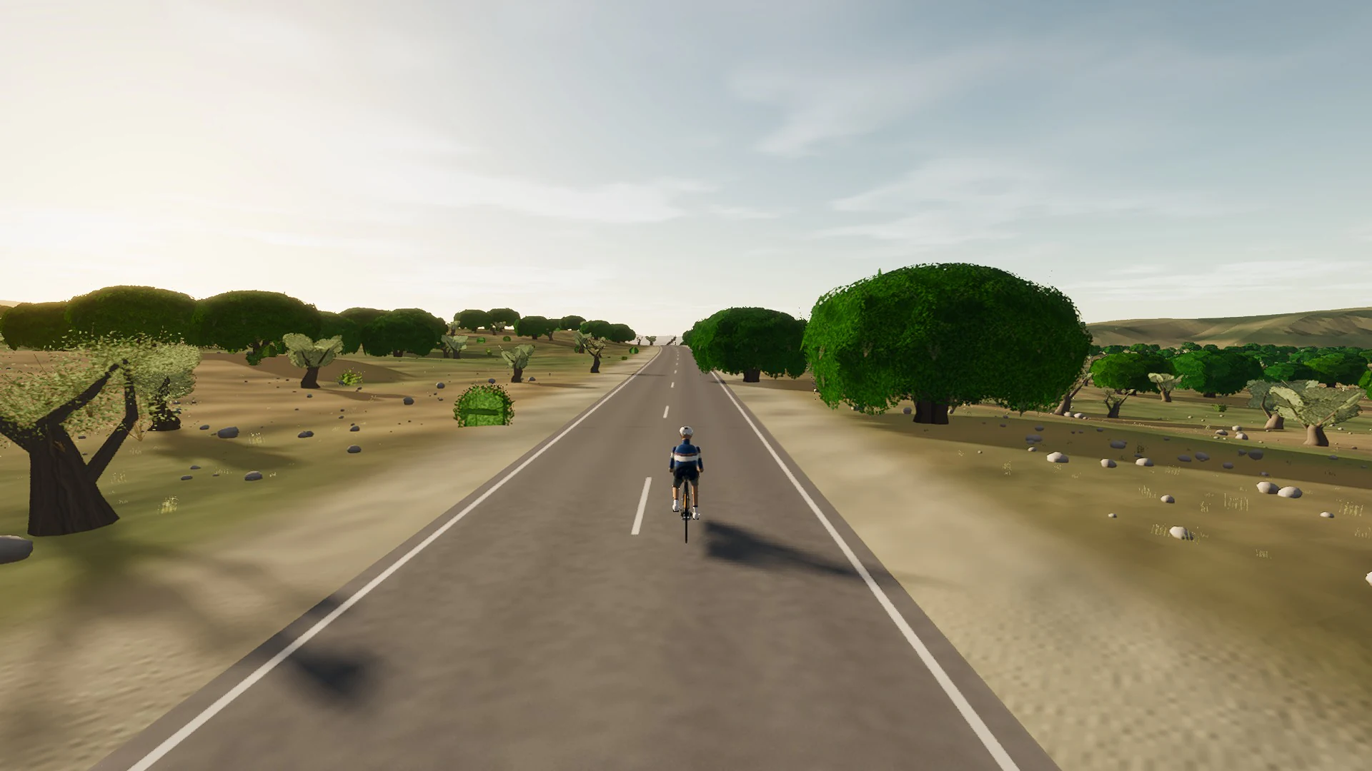 In-game view captured on Sant Joan to Vilafranca, a cycling route in Pla de Mallorca