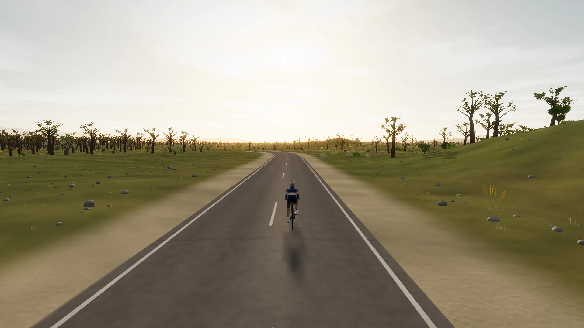 In-game view captured on Camí de Son Fangos, West Arm, a cycling route in Palma & Southwest