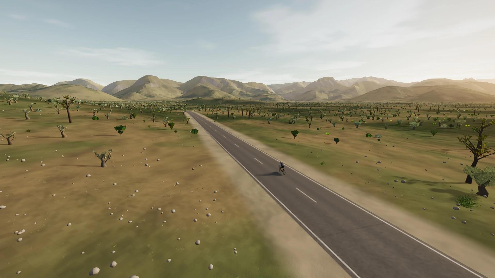 In-game view captured on Palma to Valldemossa, a cycling route in Serra de Tramuntana